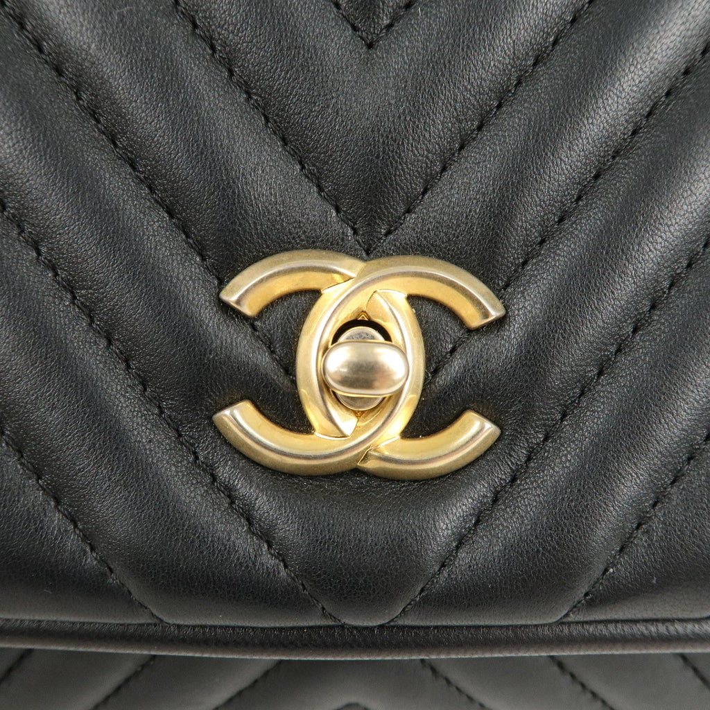 CHANEL Chevron Lamb Skin 2WAY Chain Shoulder Bag Black A98792