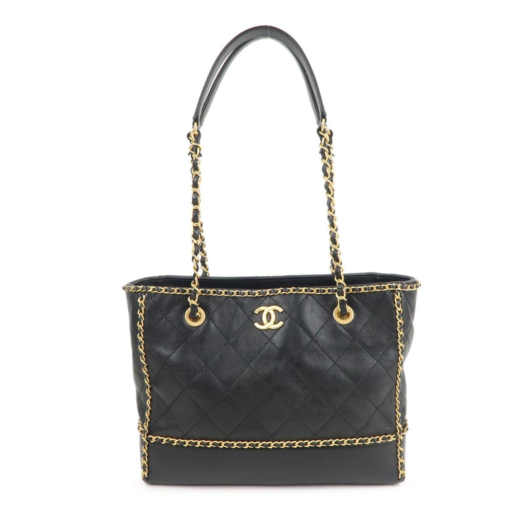 CHANEL Matelasse Lamb Skin Chain Around Tote Bag Black AS2739