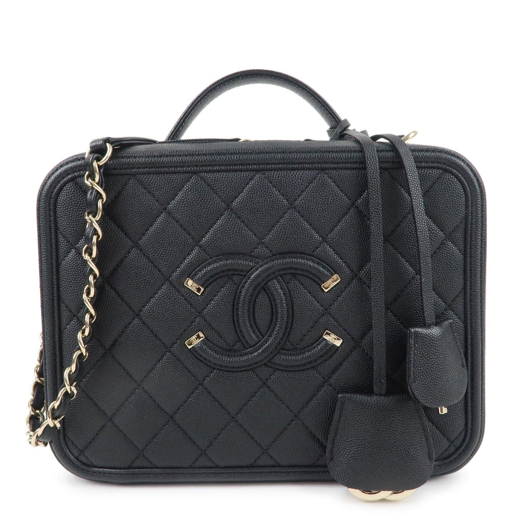 CHANEL CC Filigree Matelasse Caviar Skin Shoulder Bag Black A93344