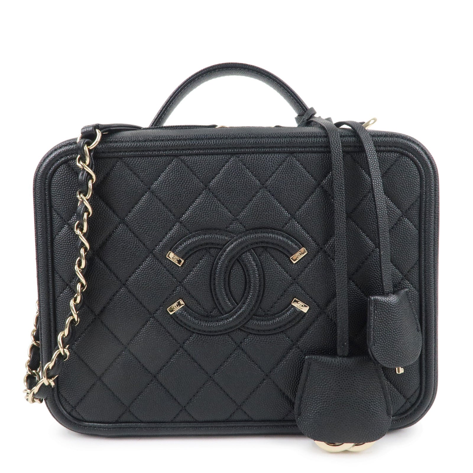 CHANEL CC Filigree Matelasse Caviar Skin Shoulder Bag Black A93344