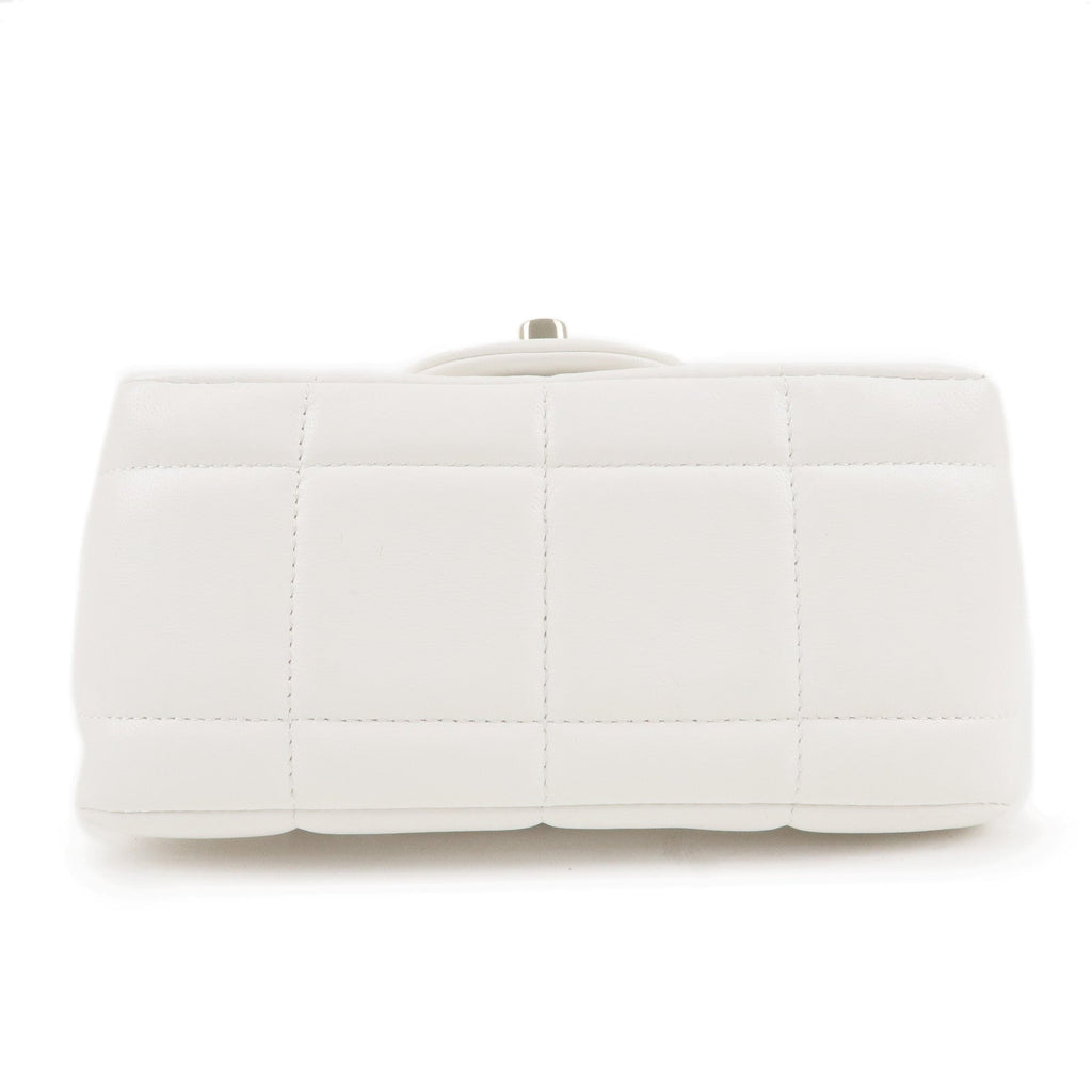 CHANEL Chocolate Bar Mini Matelasse Lamb Skin Shoulder Bag White
