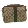GUCCI Web Sherry Line GG Canvas Clutch Bag PVC Leather Beige Green 37094