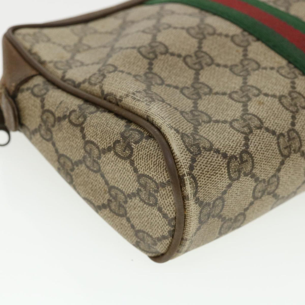 GUCCI Web Sherry Line GG Canvas Clutch Bag PVC Leather Beige Green 37094