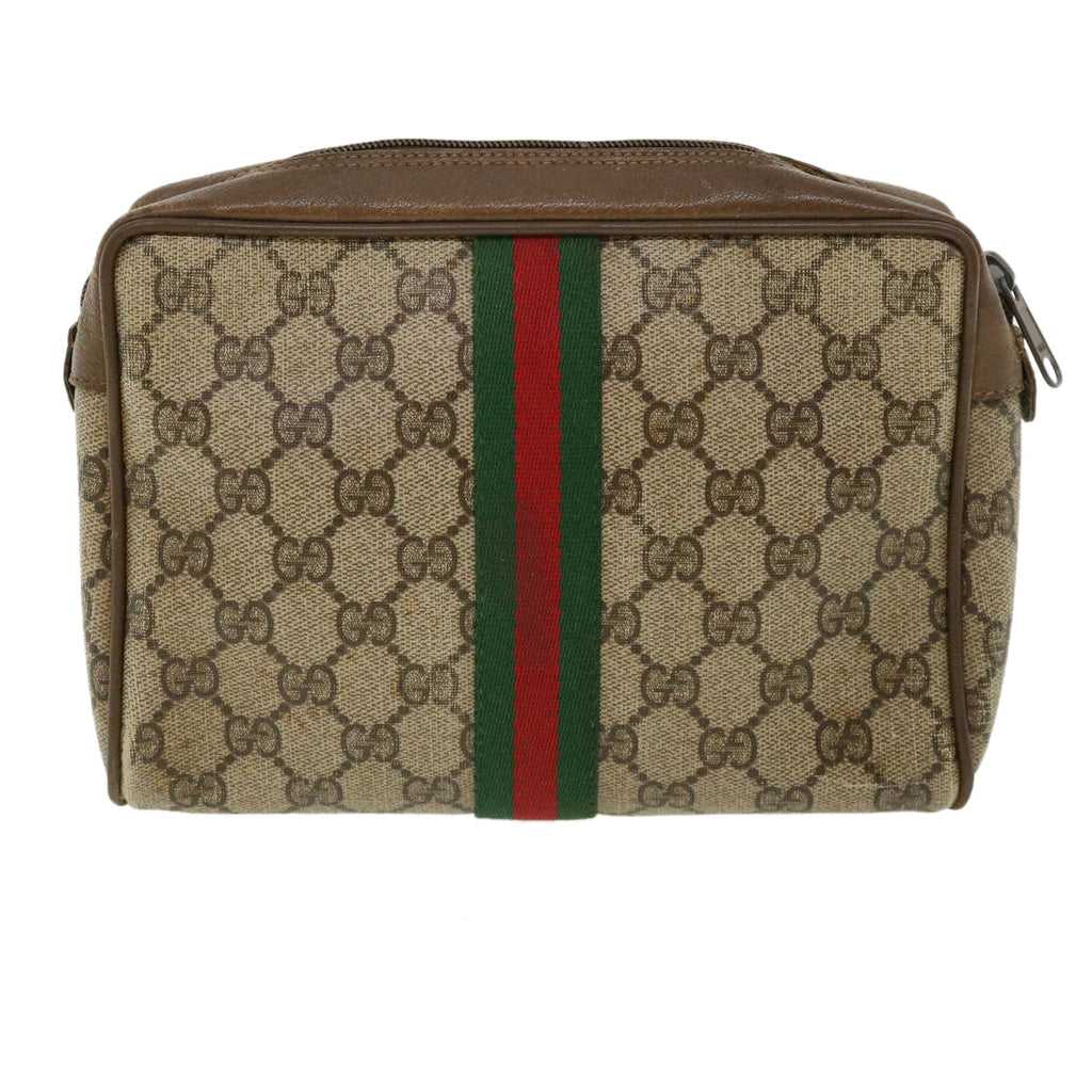 GUCCI Web Sherry Line GG Canvas Clutch Bag PVC Leather Beige Green 37094