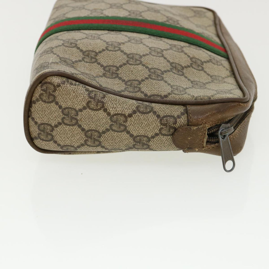 GUCCI Web Sherry Line GG Canvas Clutch Bag PVC Leather Beige Green 37094