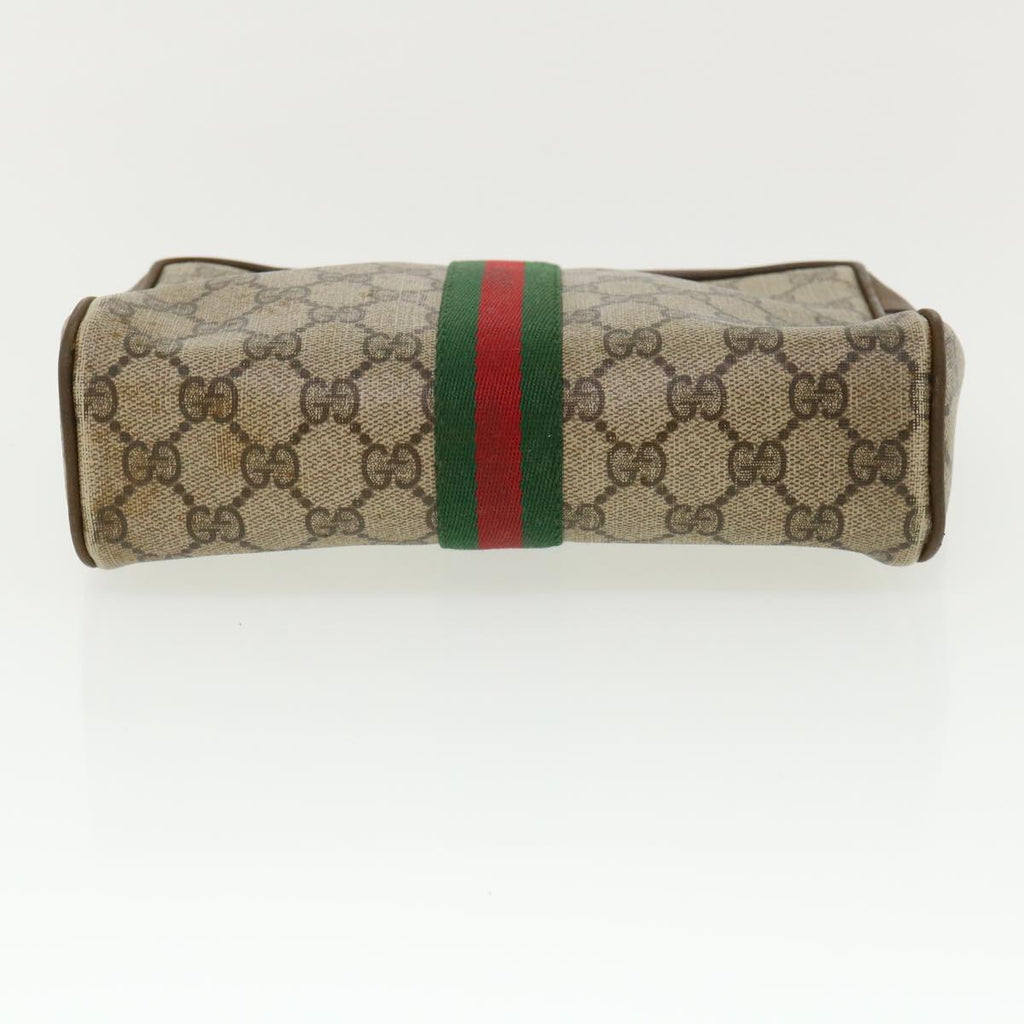 GUCCI Web Sherry Line GG Canvas Clutch Bag PVC Leather Beige Green 37094