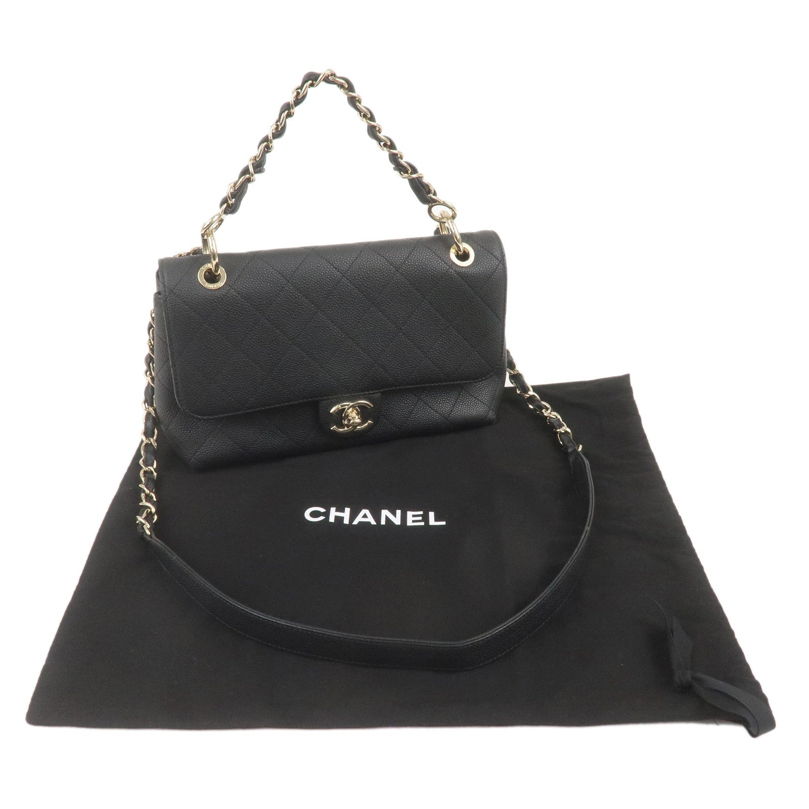 CHANEL Matelasse Caviar Skin 2Way Chain Shoulder Bag Black