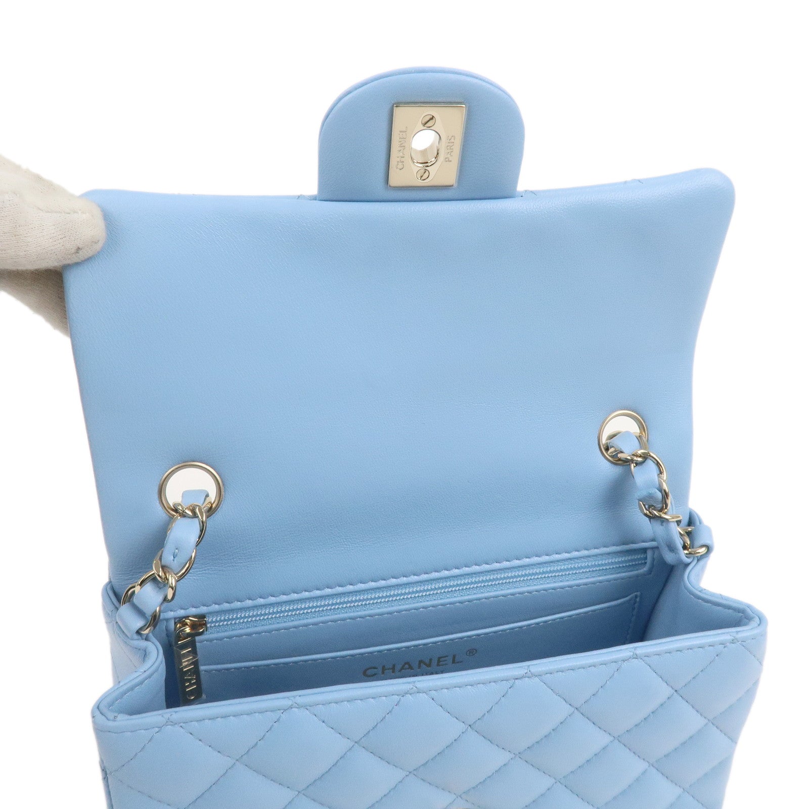 CHANEL Mini Matelasse Lamb Skin Chain Shoulder Bag Blue A69900