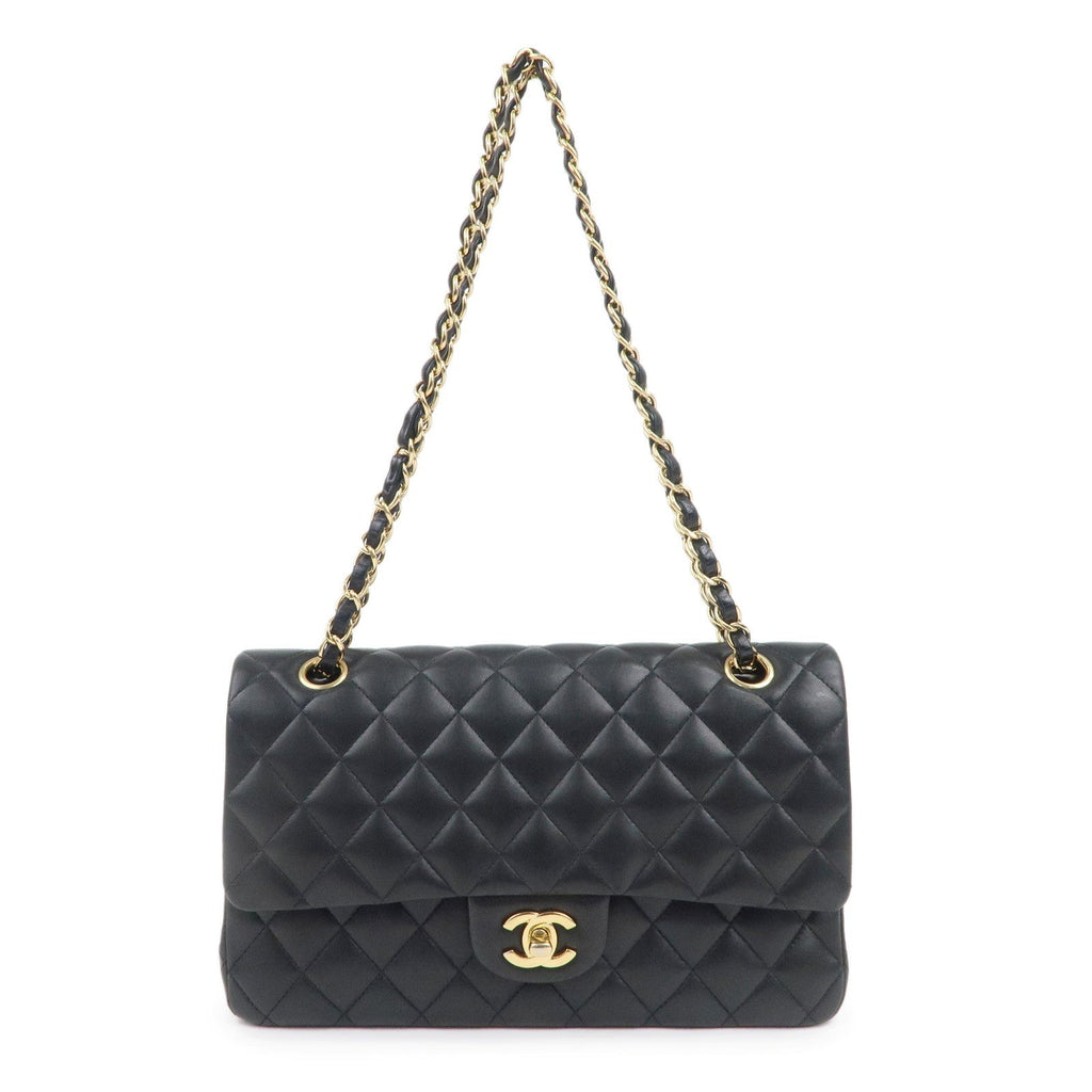 CHANEL Lamb Skin Matelasse 25 Double Flap Bag Black A01112