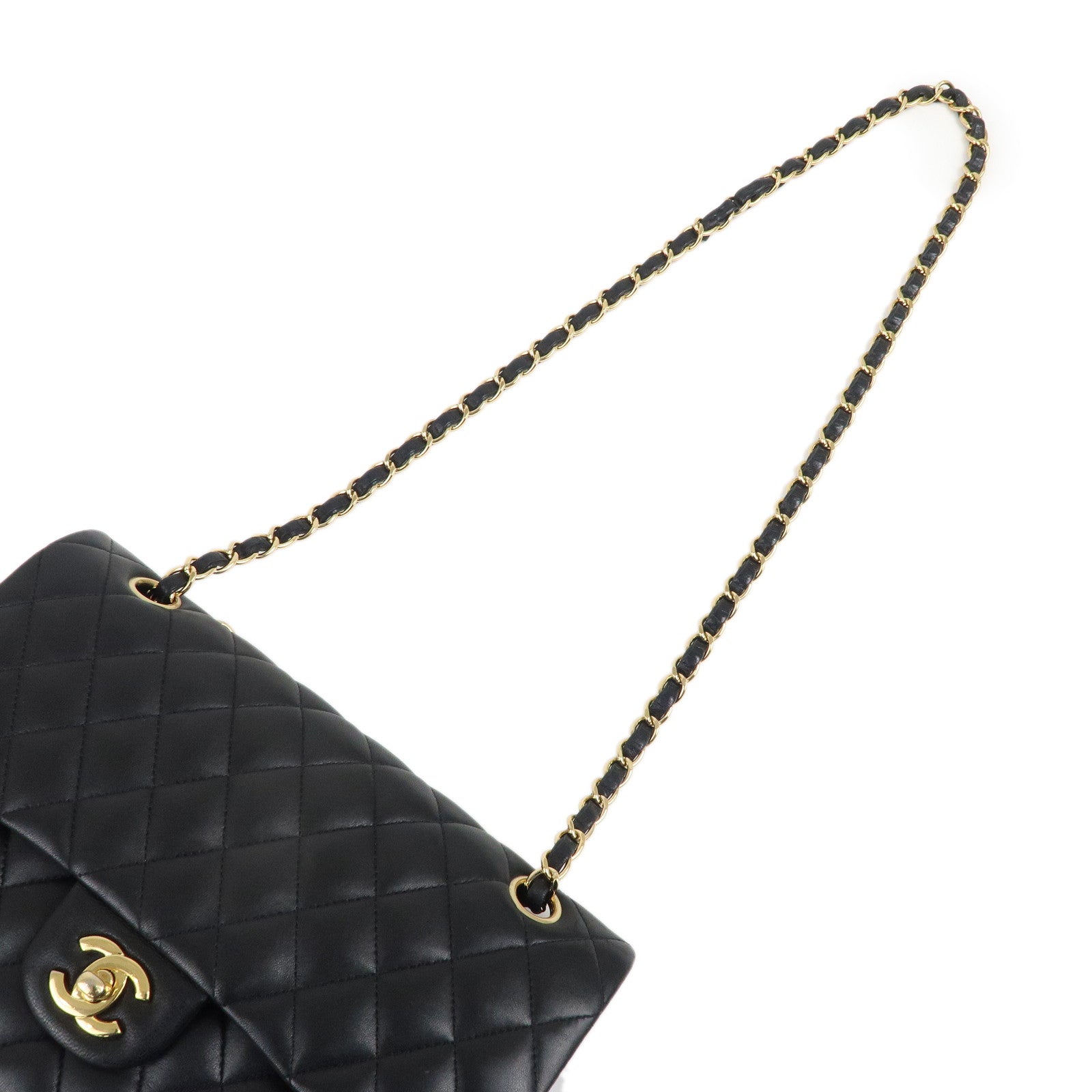 CHANEL Lamb Skin Matelasse 25 Double Flap Bag Black A01112