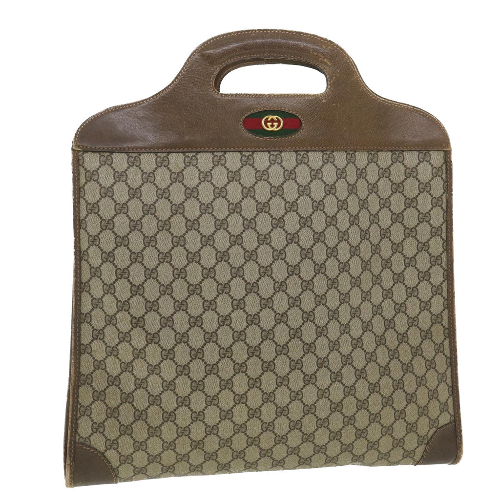 GUCCI GG Canvas Web Sherry Line Hand Bag PVC Leather Beige Red Green 37344