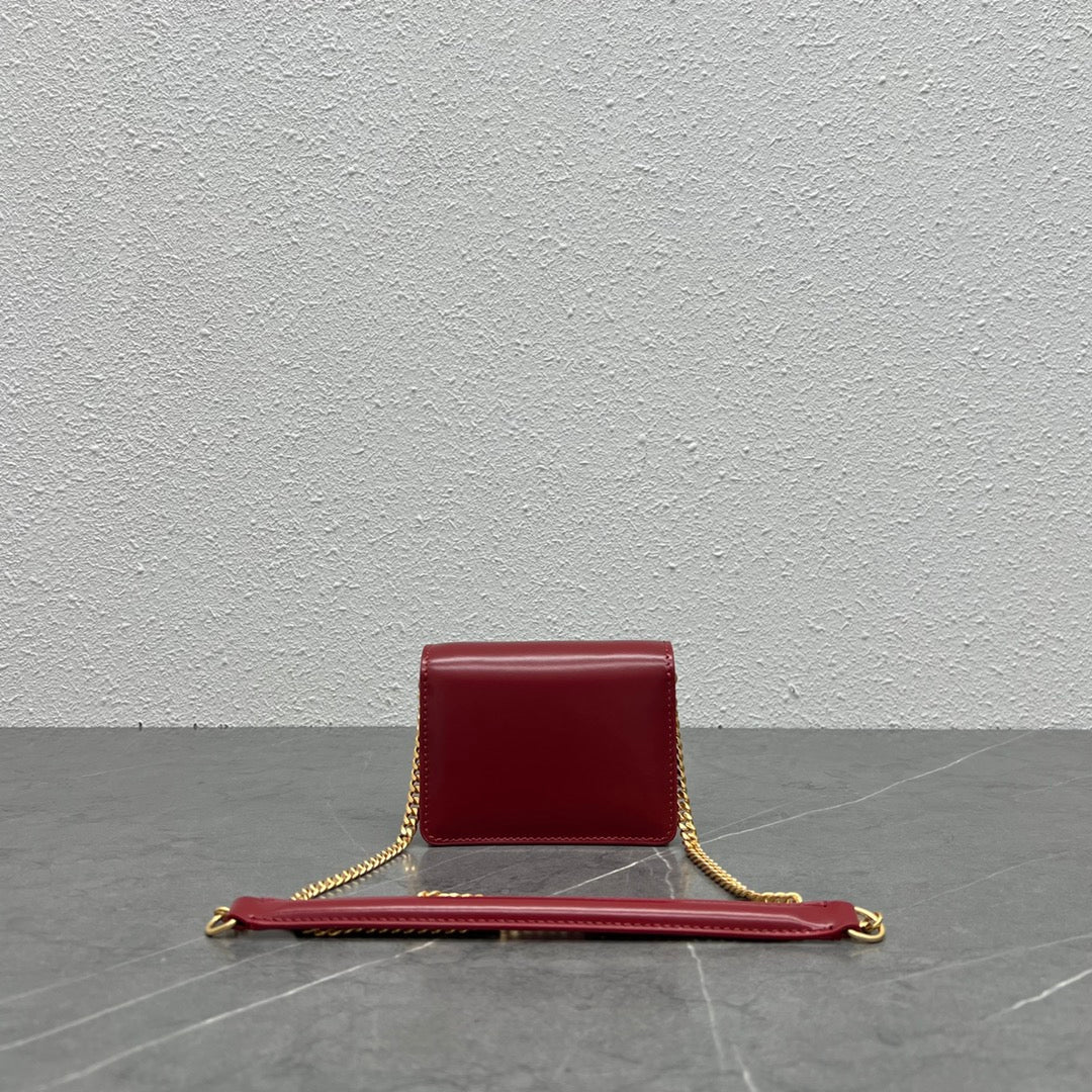 GLAMI Card Holder On Chain Triomphe Red For Women 4in/11cm 10J743DPV.27VD