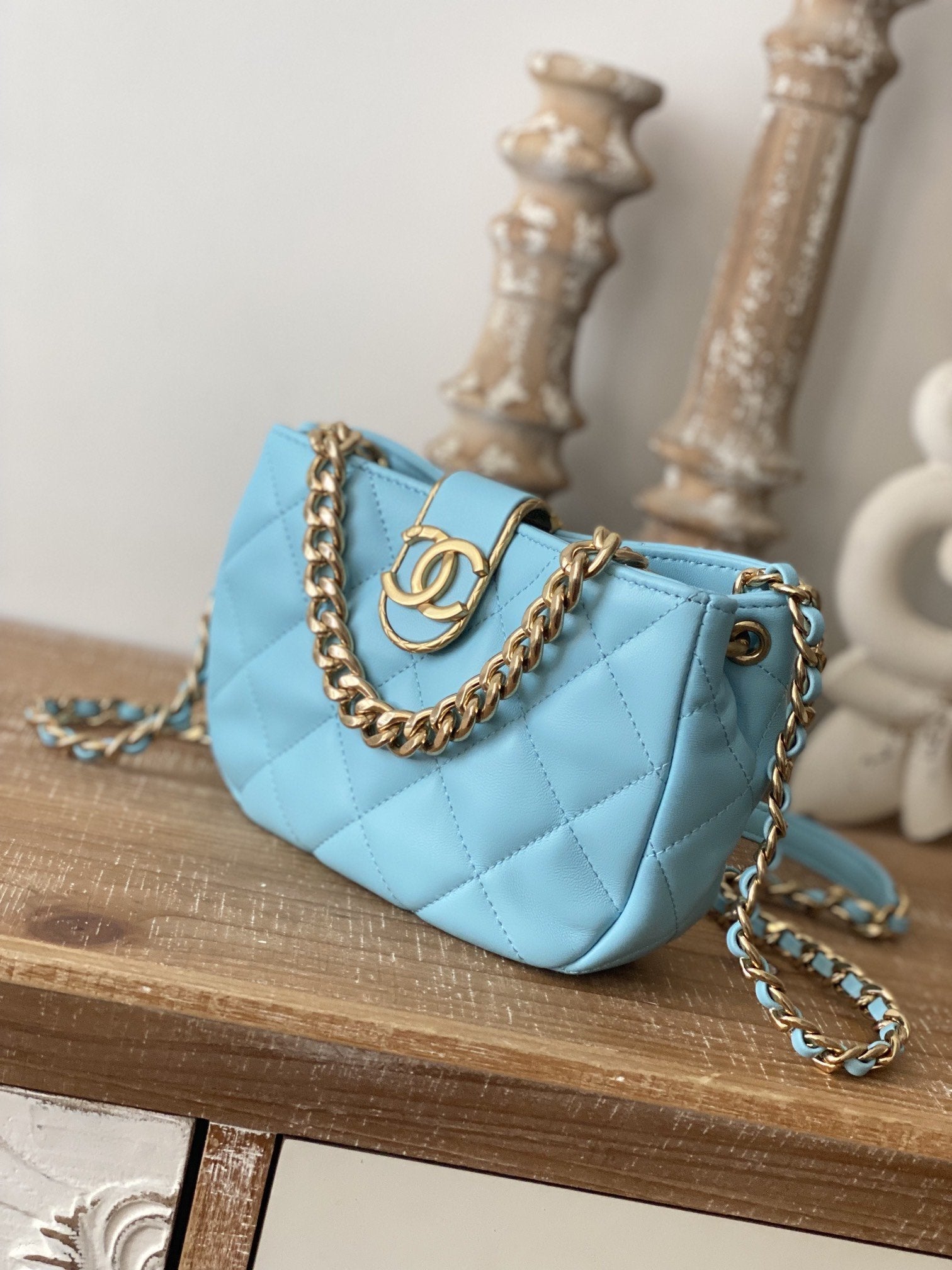 CHLSmall Hobo Bag Gold Hardware Blue For Women Handbags, Shoulder Bags 7.5in/19cm