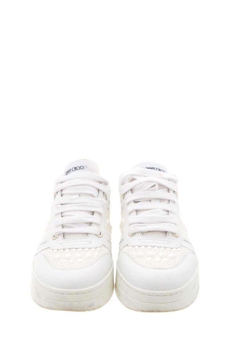 Jimmy Choo White Pearl Lace Up Sneakers SZ 39.5
