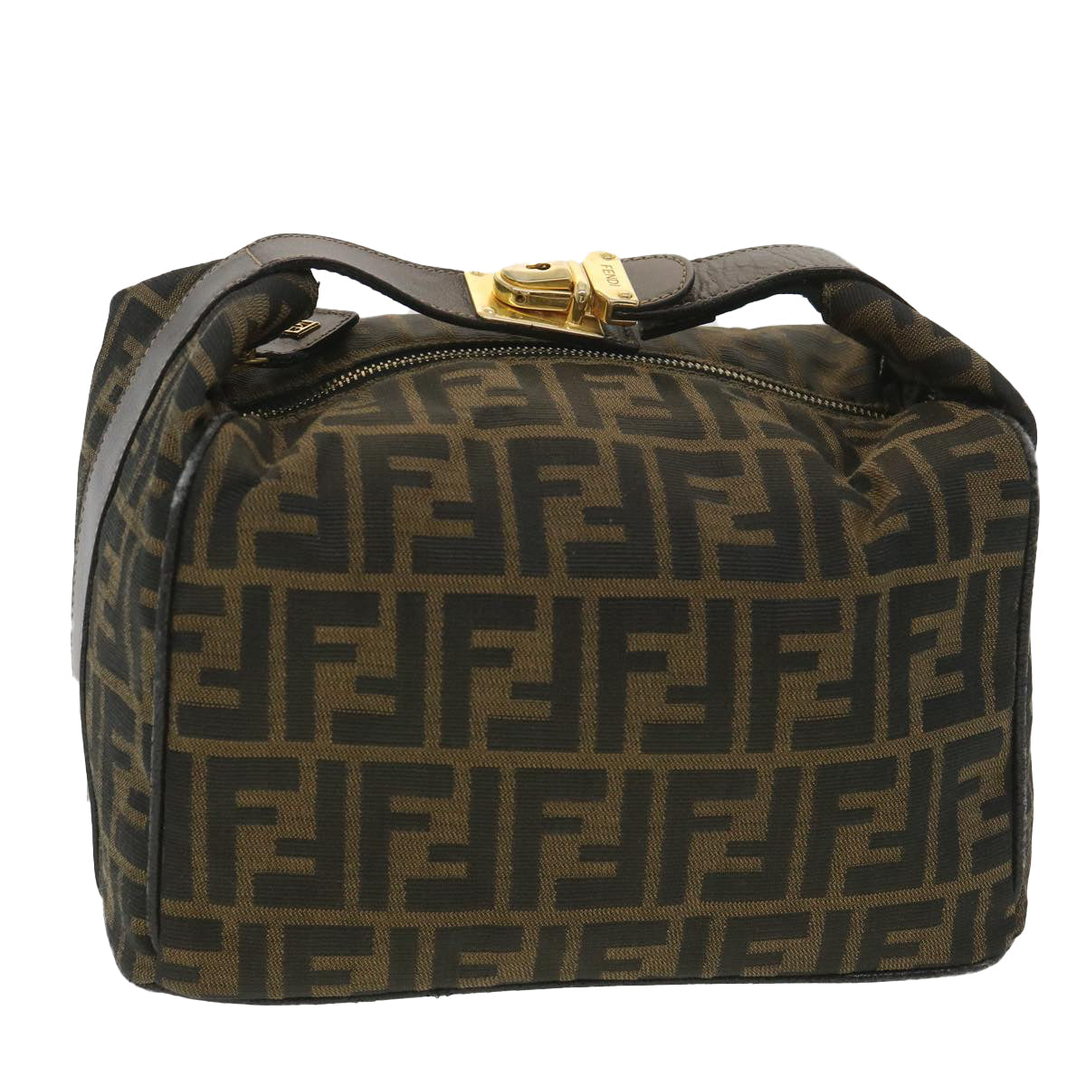 FENDI Zucca Canvas Vanity Cosmetic Pouch Black Brown 37617