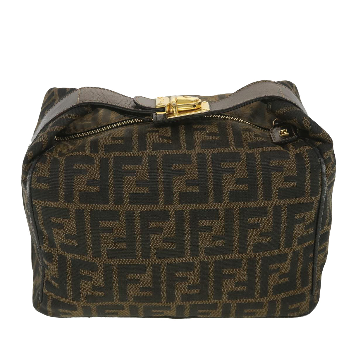 FENDI Zucca Canvas Vanity Cosmetic Pouch Black Brown 37617