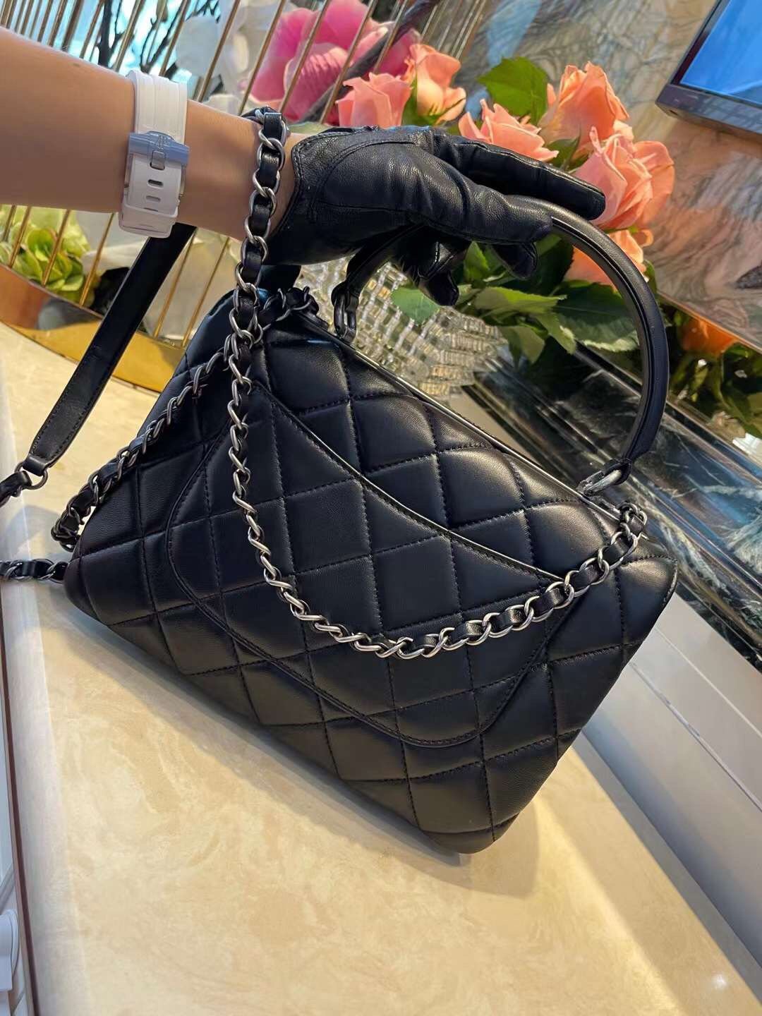 CHL Classic Flap Bag Medal Hardware Black For Women 9.8in/25cm
