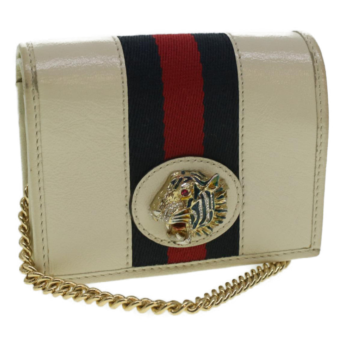 GUCCI Sherry Line Chain wallet Bifold Wallet Leather Red Navy 573790 37675