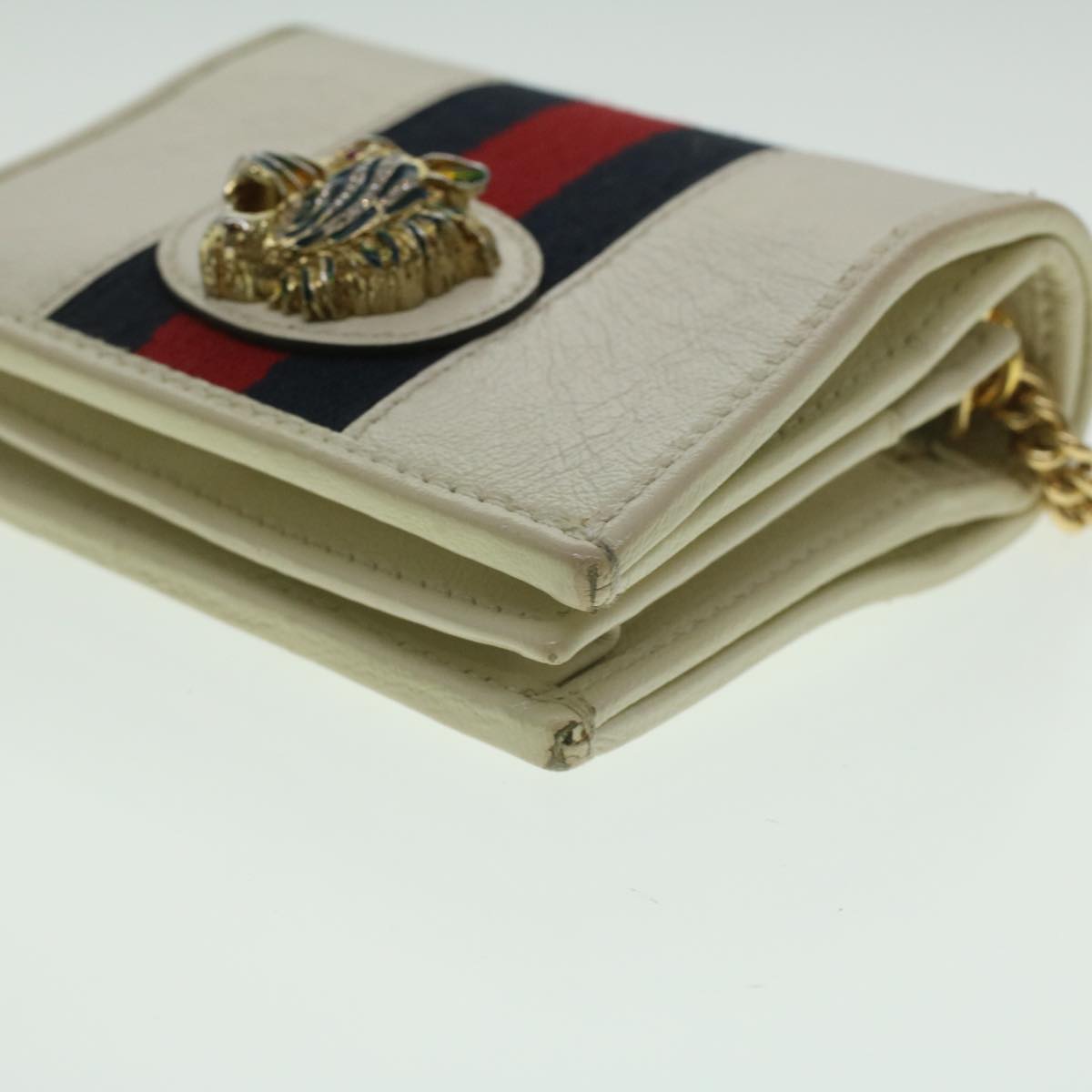 GUCCI Sherry Line Chain wallet Bifold Wallet Leather Red Navy 573790 37675