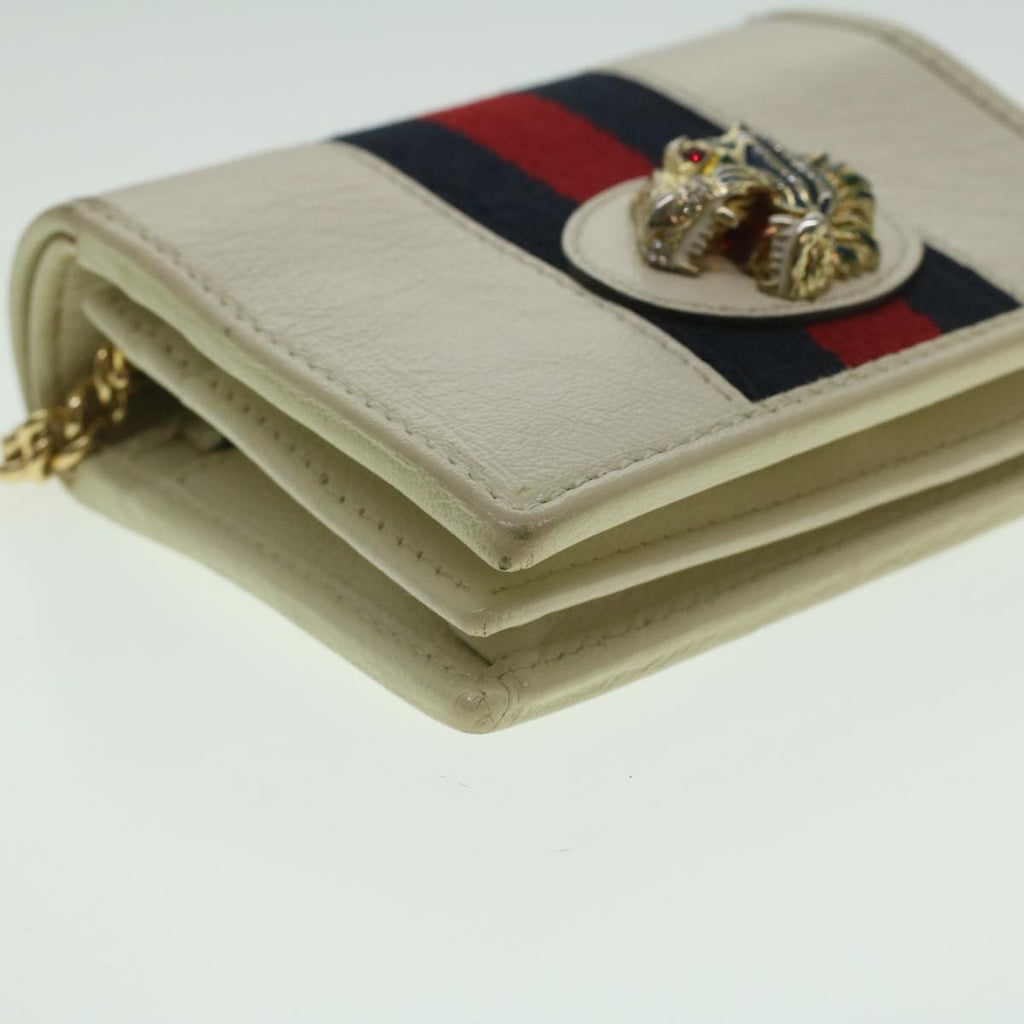 GUCCI Sherry Line Chain wallet Bifold Wallet Leather Red Navy 573790 37675