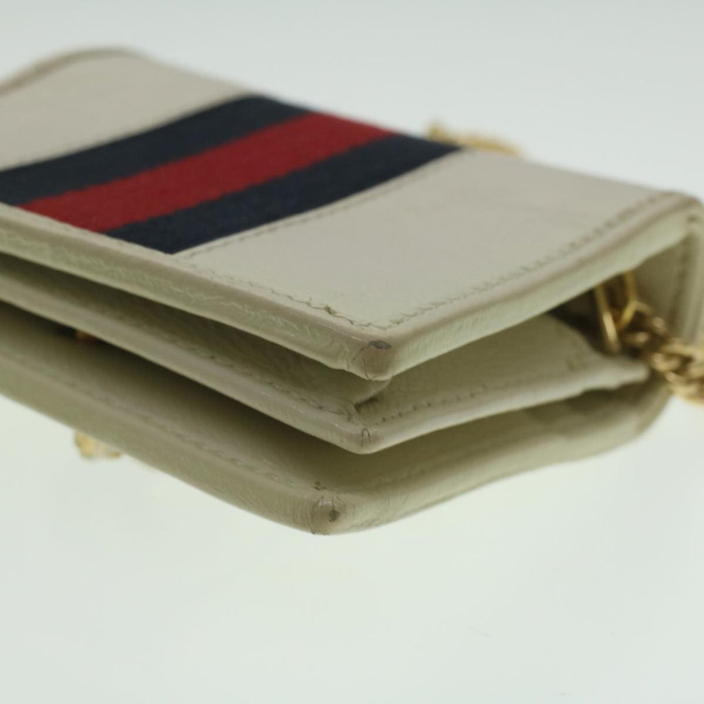 GUCCI Sherry Line Chain wallet Bifold Wallet Leather Red Navy 573790 37675