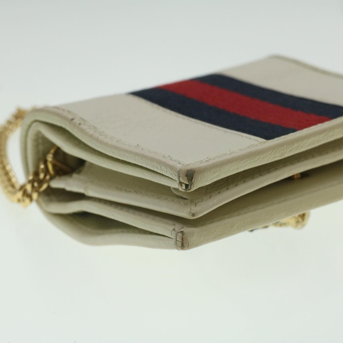 GUCCI Sherry Line Chain wallet Bifold Wallet Leather Red Navy 573790 37675