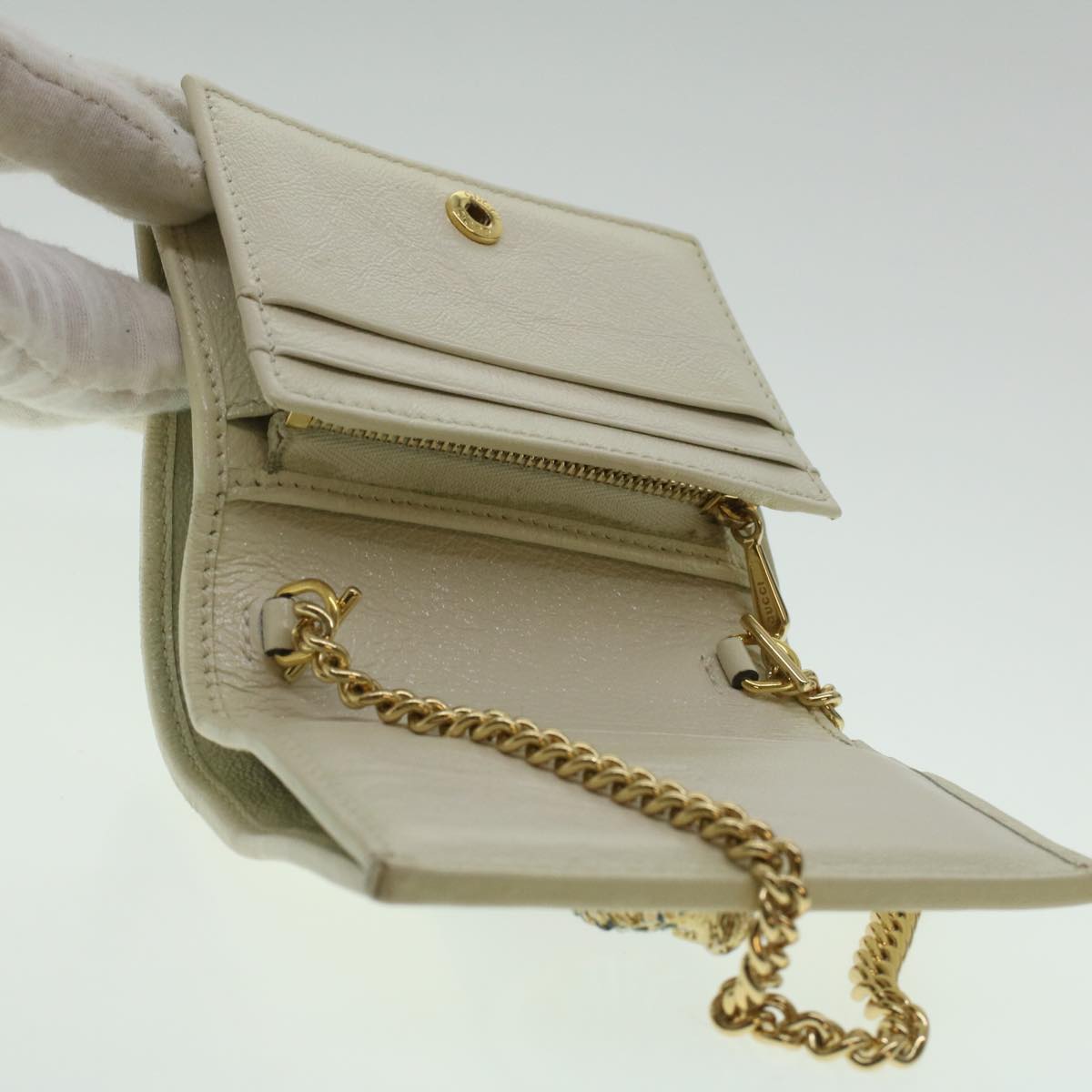 GUCCI Sherry Line Chain wallet Bifold Wallet Leather Red Navy 573790 37675