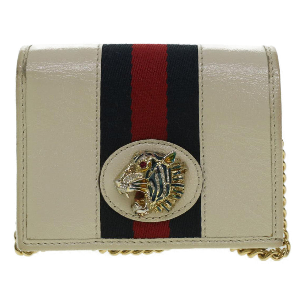 GUCCI Sherry Line Chain wallet Bifold Wallet Leather Red Navy 573790 37675