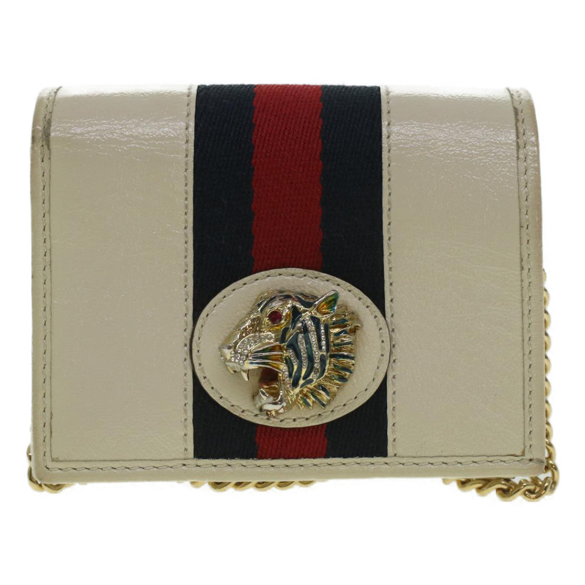 GUCCI Sherry Line Chain wallet Bifold Wallet Leather Red Navy 573790 37675