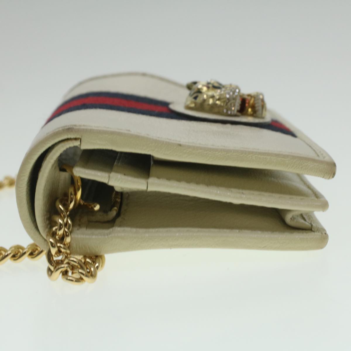 GUCCI Sherry Line Chain wallet Bifold Wallet Leather Red Navy 573790 37675