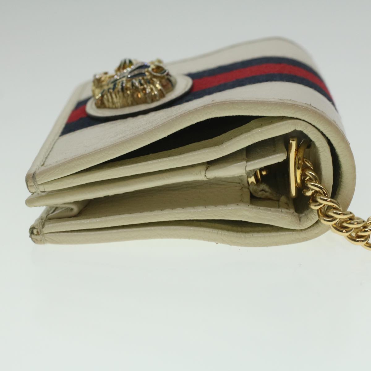 GUCCI Sherry Line Chain wallet Bifold Wallet Leather Red Navy 573790 37675