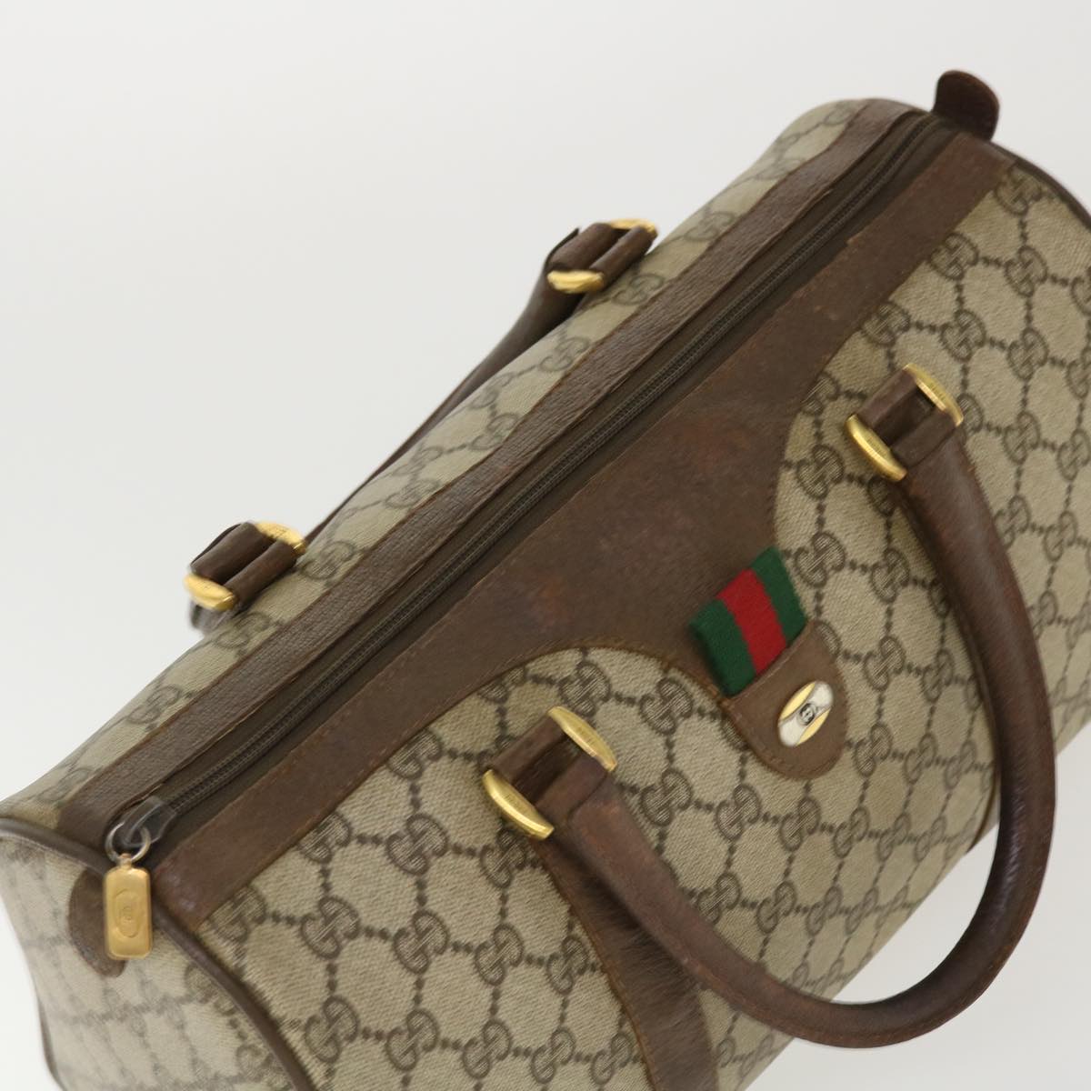 GUCCI GG Canvas Web Sherry Line Boston Bag Beige Red Green 69.02.007 37707