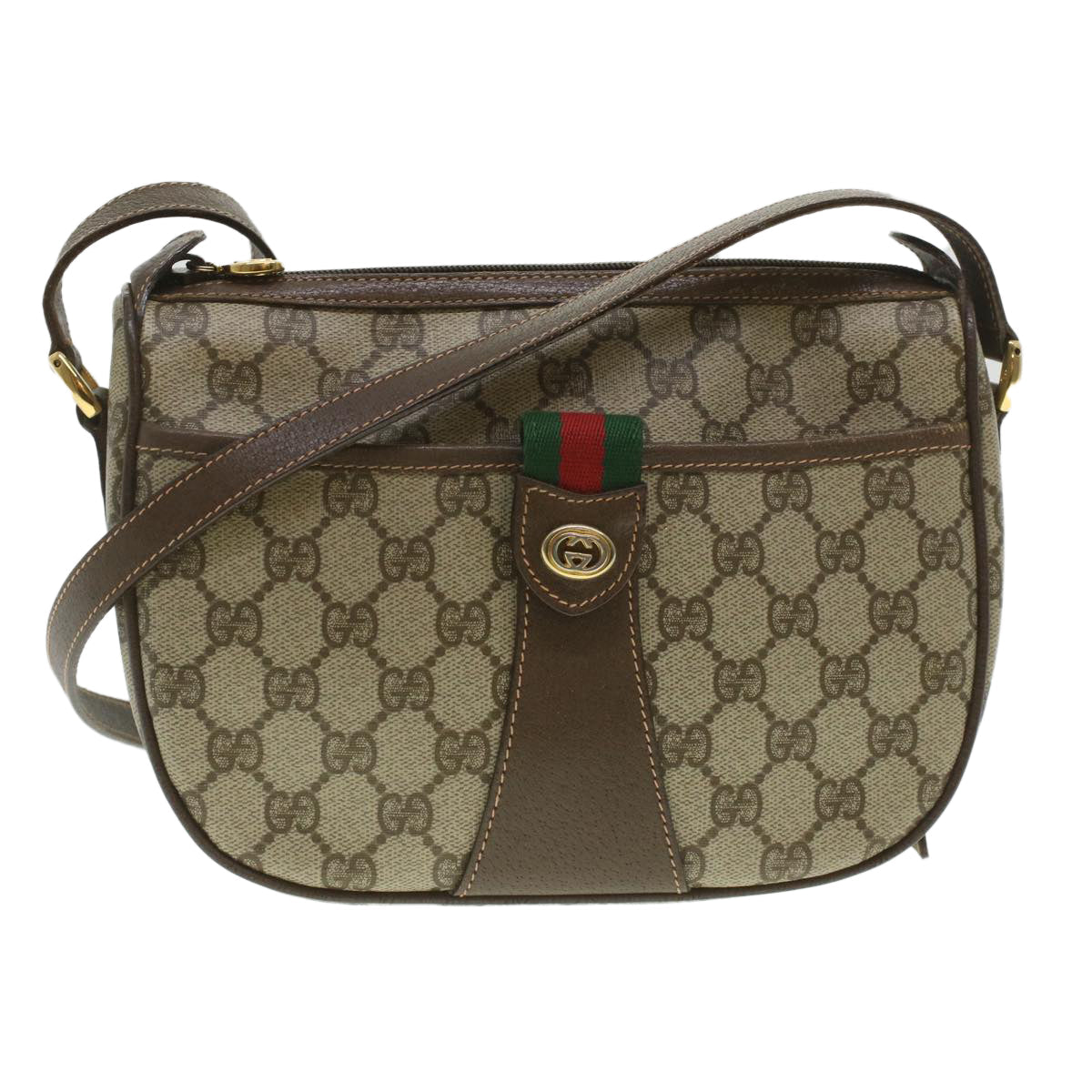 GUCCI GG Canvas Web Sherry Line Shoulder Bag Beige Red 89.02.032 37708