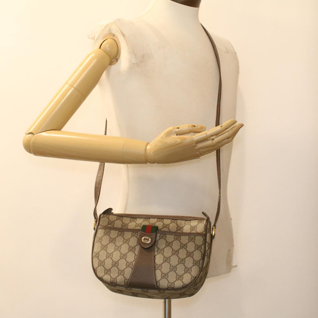 GUCCI GG Canvas Web Sherry Line Shoulder Bag Beige Red 89.02.032 37708