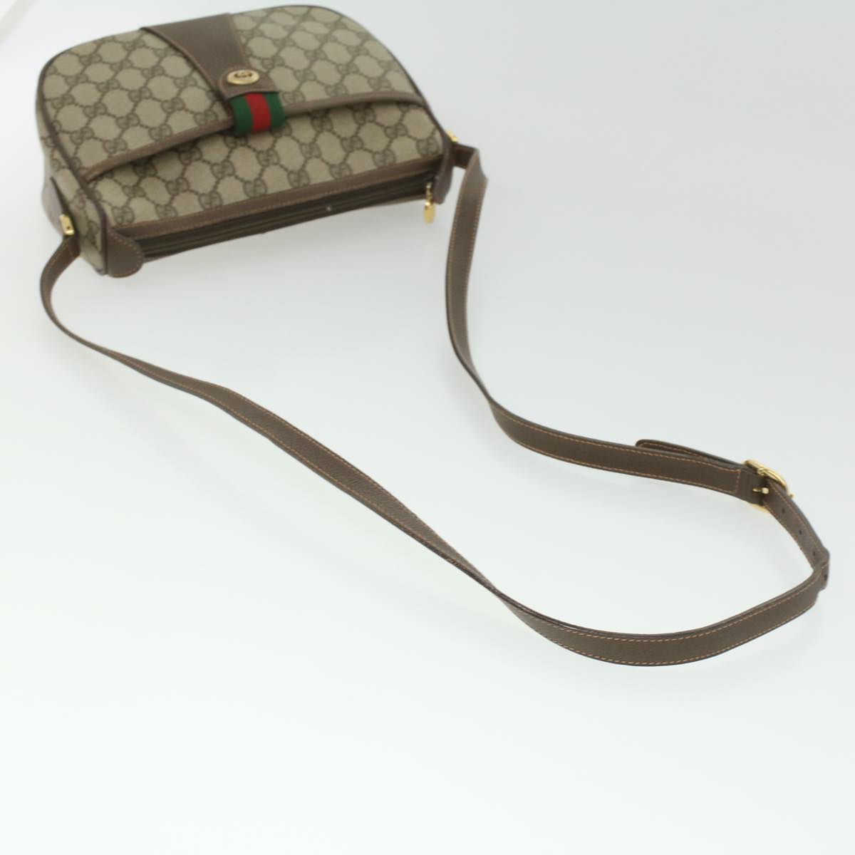 GUCCI GG Canvas Web Sherry Line Shoulder Bag Beige Red 89.02.032 37708
