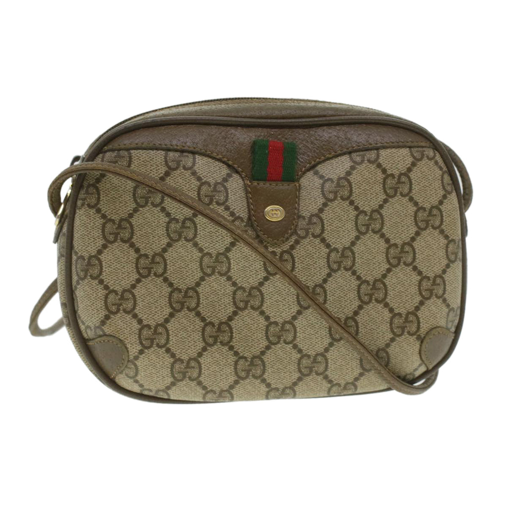 GUCCI GG Canvas Web Sherry Line Shoulder Bag Beige Red 89.02.066 37720