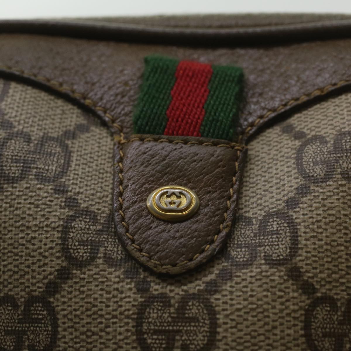 GUCCI GG Canvas Web Sherry Line Shoulder Bag Beige Red 89.02.066 37720