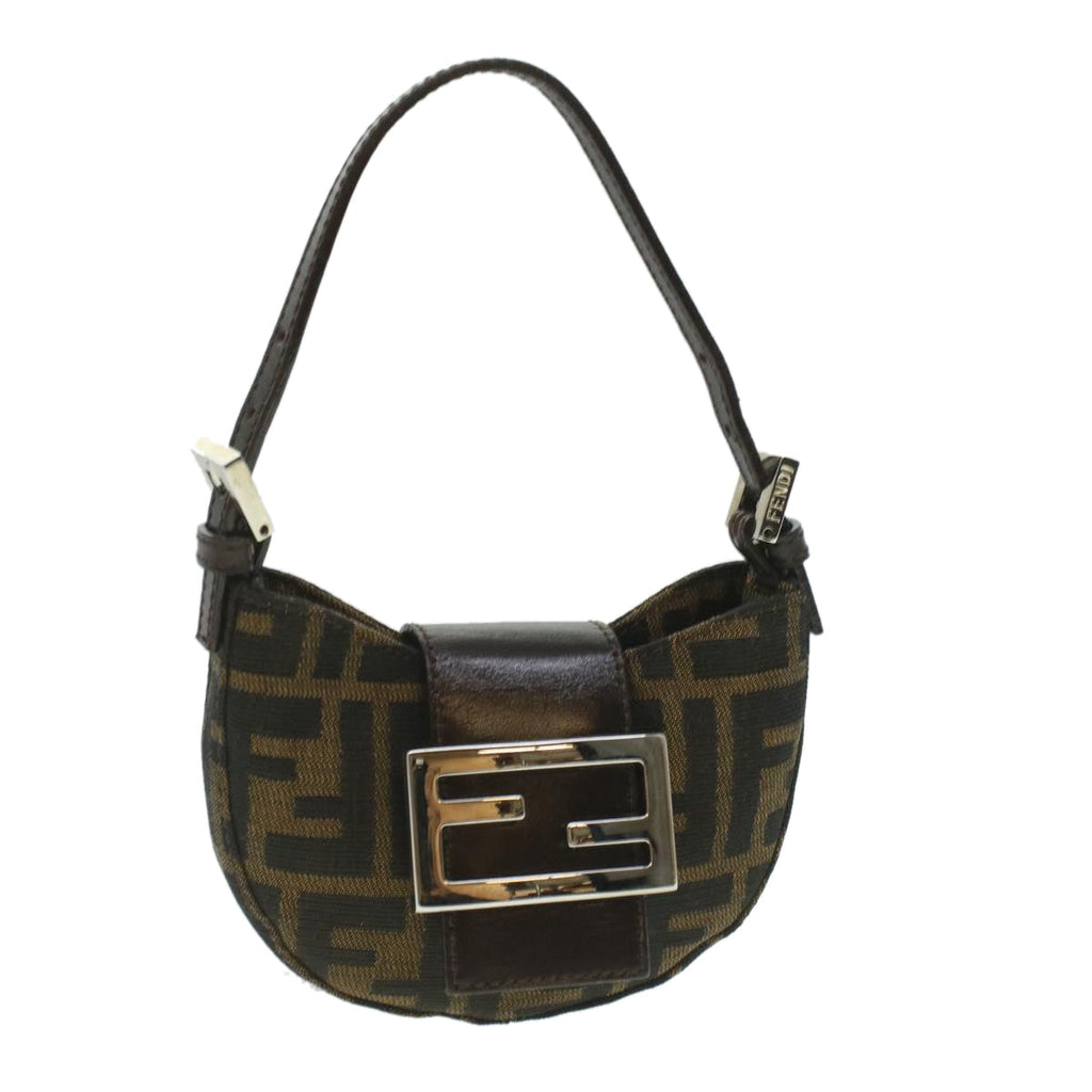 FENDI Zucca Canvas Mamma Baguette Pouch Black Brown 37728A