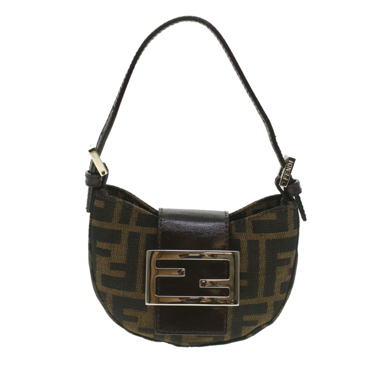 FENDI Zucca Canvas Mamma Baguette Pouch Black Brown 37728A