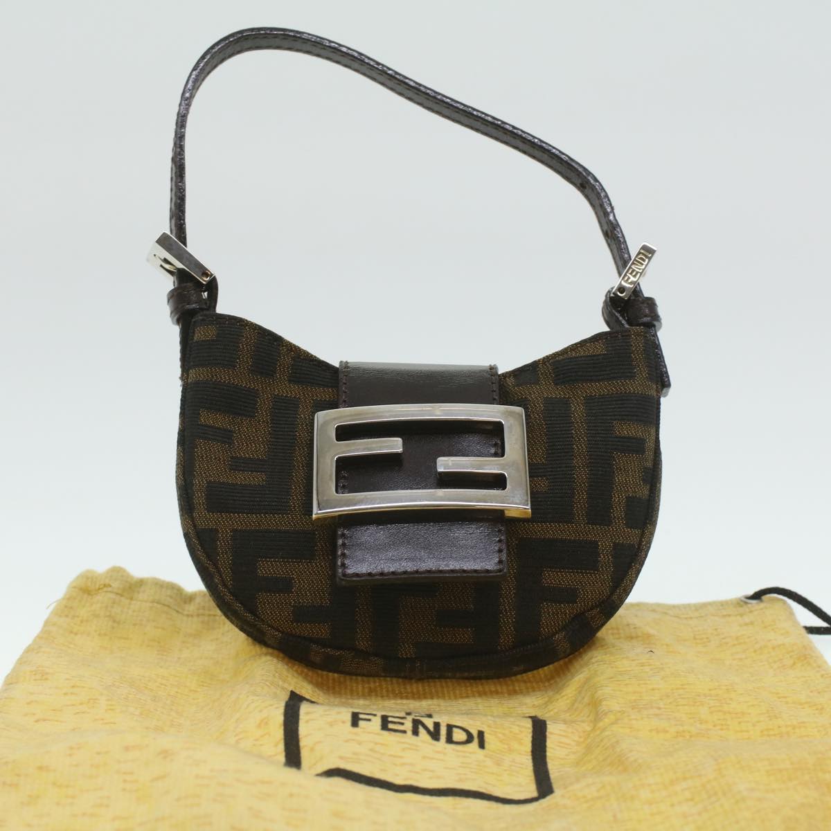 FENDI Zucca Canvas Mamma Baguette Pouch Black Brown 37728A