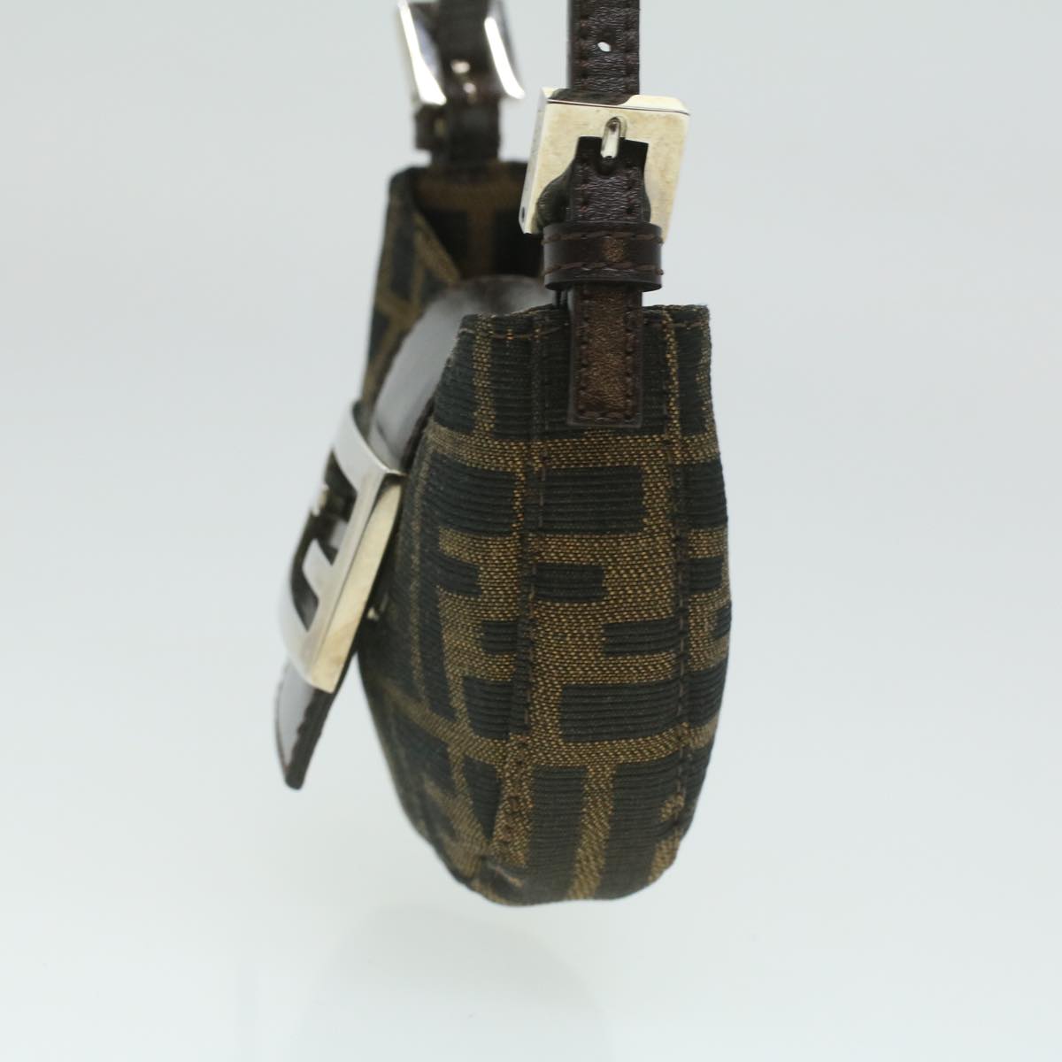 FENDI Zucca Canvas Mamma Baguette Pouch Black Brown 37728A