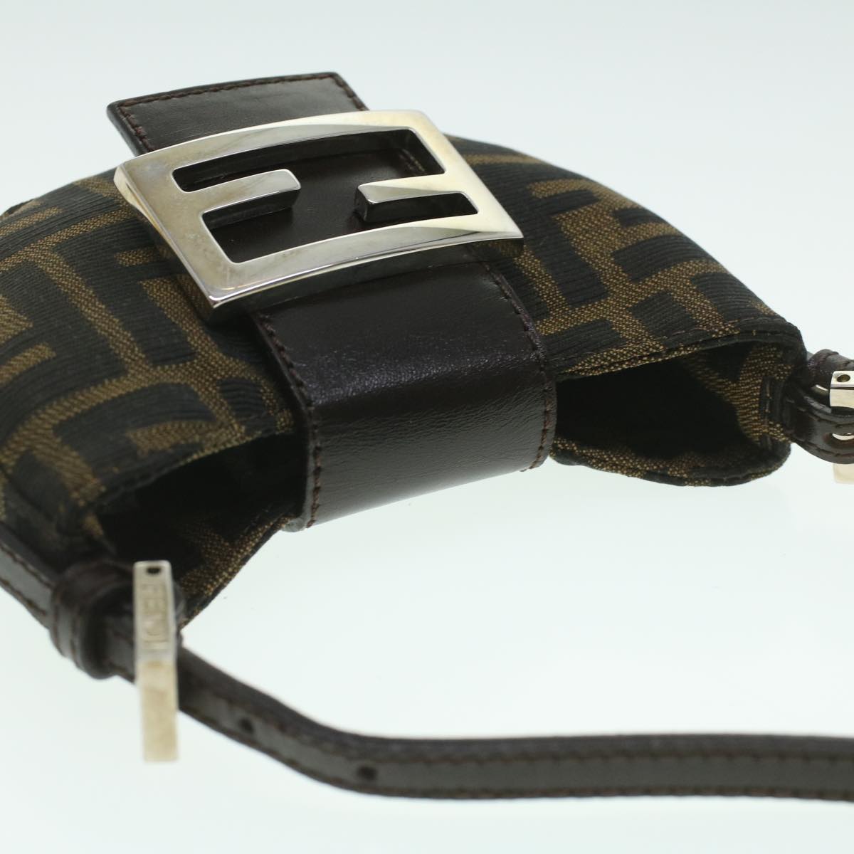 FENDI Zucca Canvas Mamma Baguette Pouch Black Brown 37728A