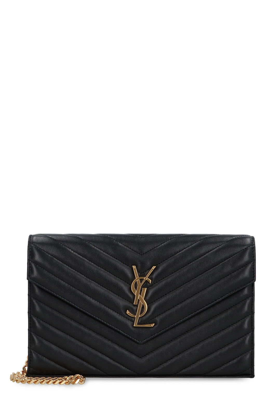 BLACK CASSANDRE WALLET WITH GOLD CHAIN