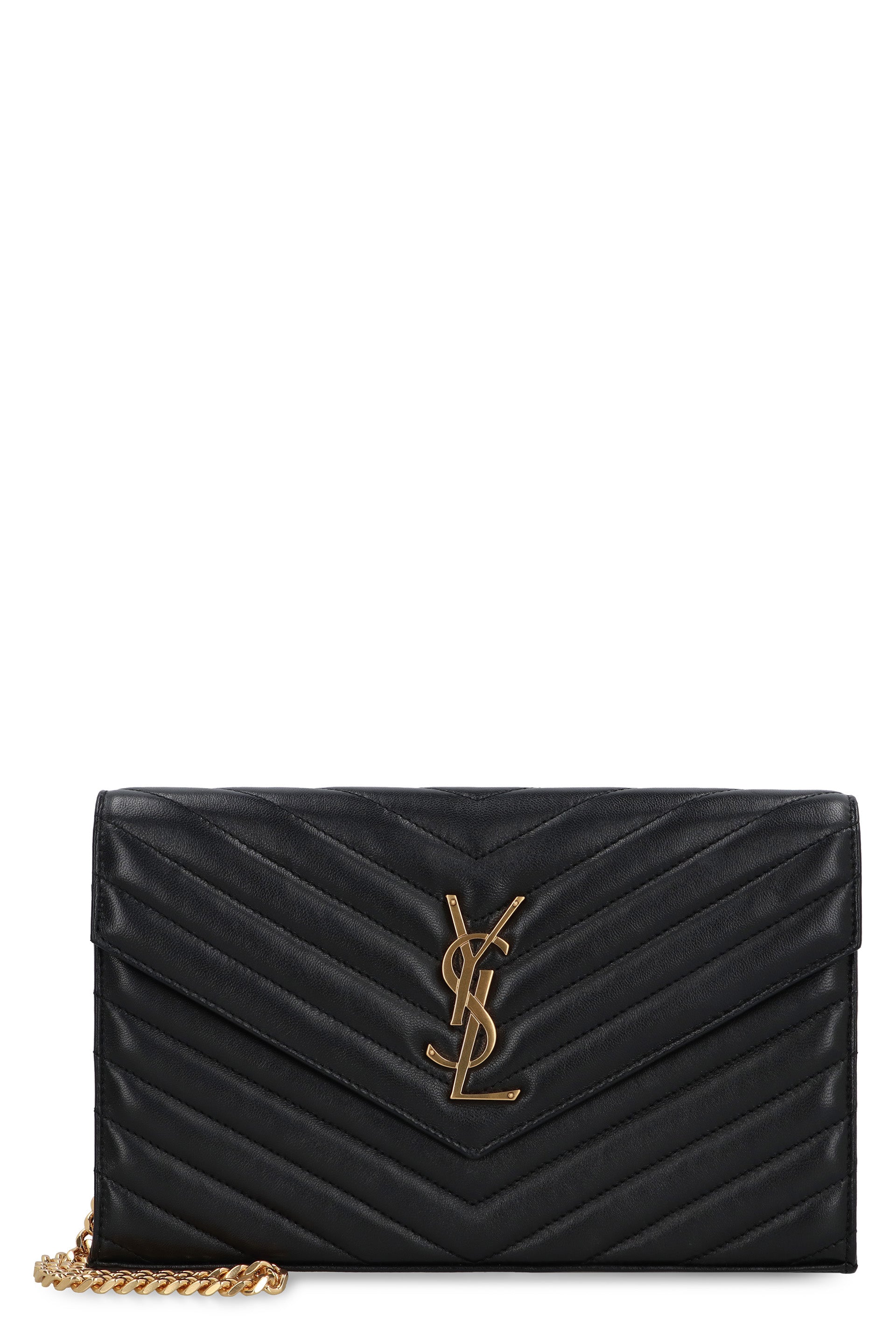 BLACK CASSANDRE WALLET WITH GOLD CHAIN