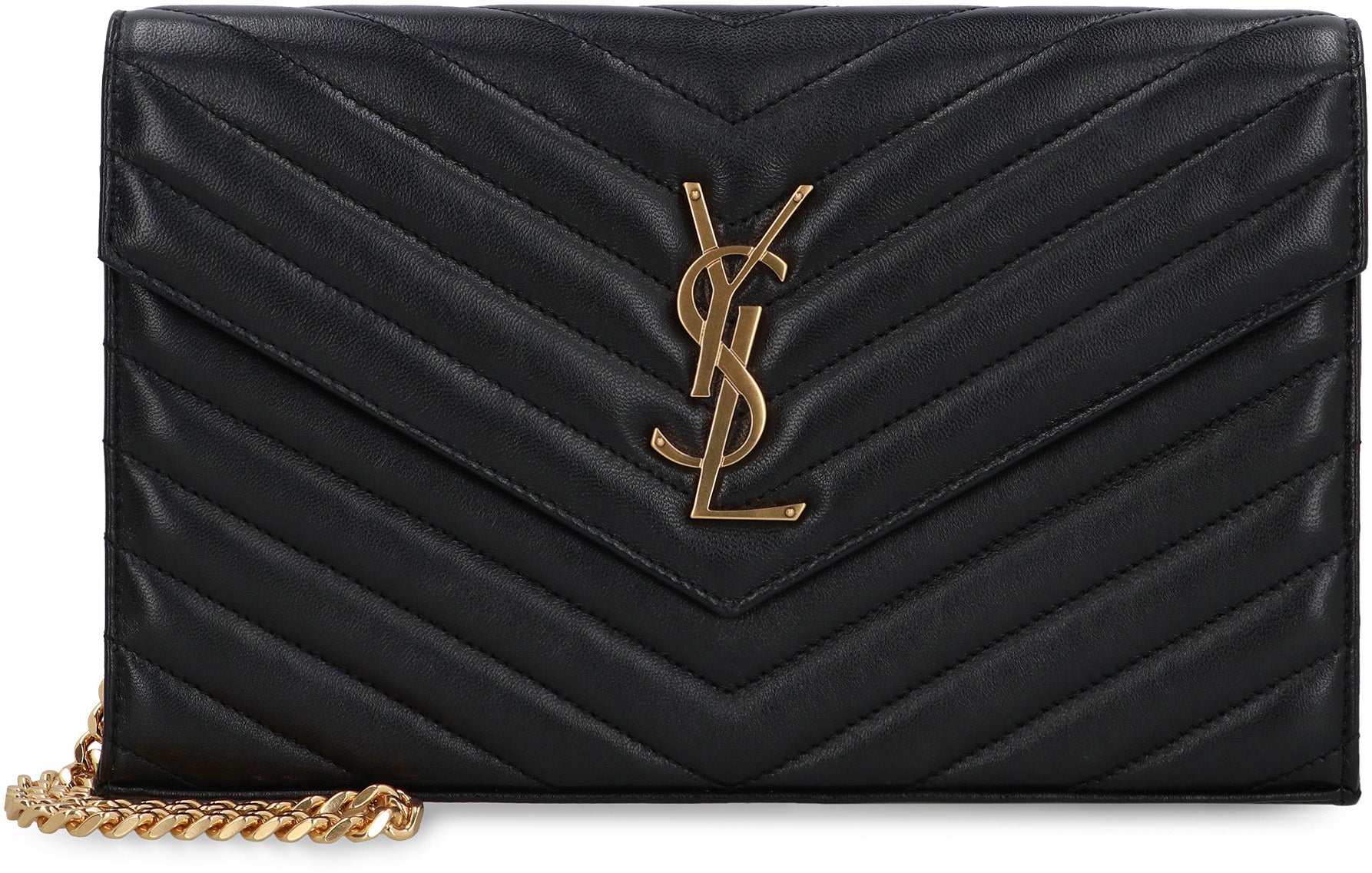 BLACK CASSANDRE WALLET WITH GOLD CHAIN