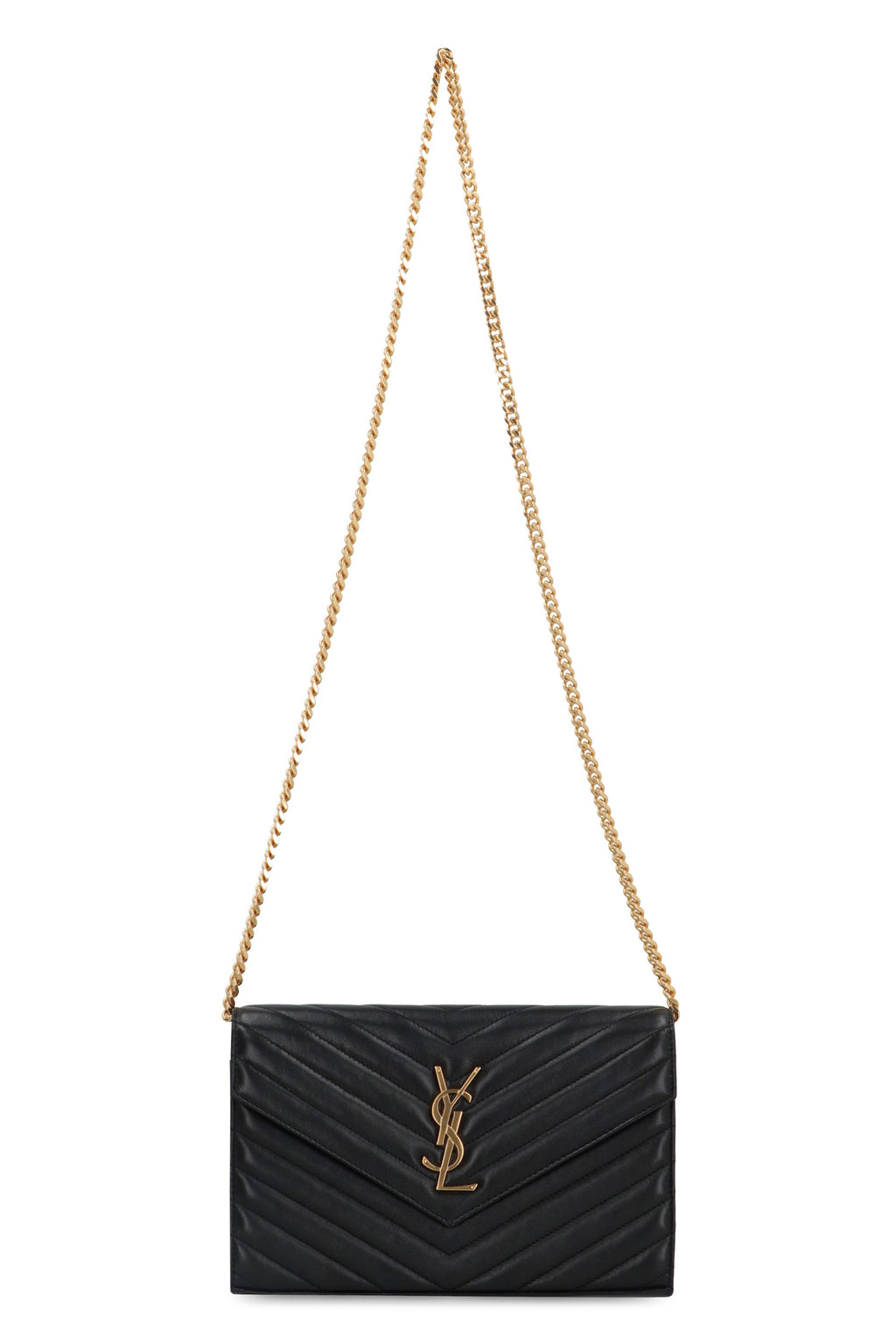 BLACK CASSANDRE WALLET WITH GOLD CHAIN