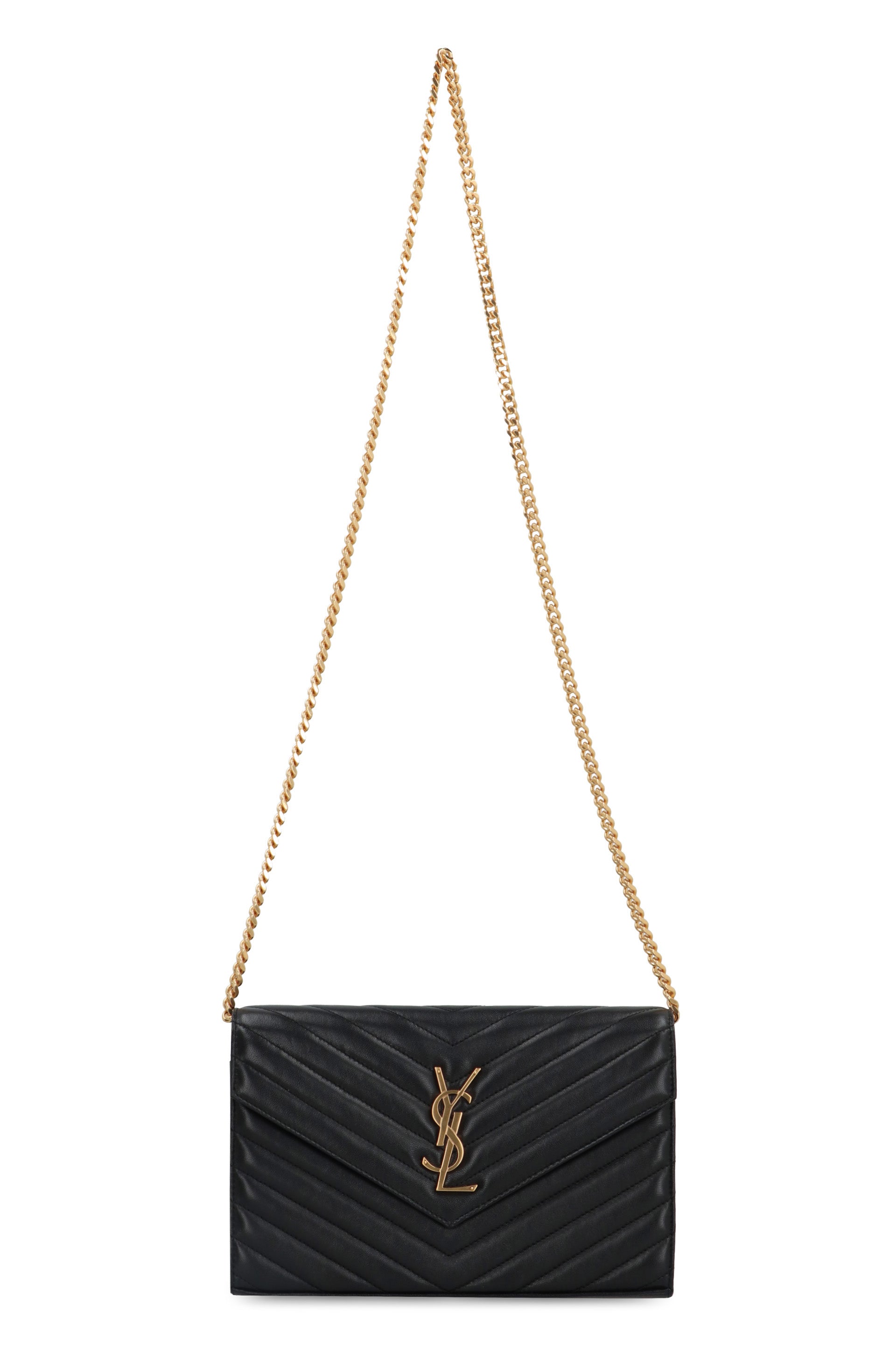 BLACK CASSANDRE WALLET WITH GOLD CHAIN