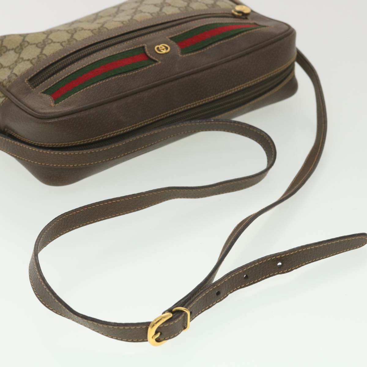 GUCCI GG Canvas Web Sherry Line Shoulder Bag Beige Red Green 001.113 37792