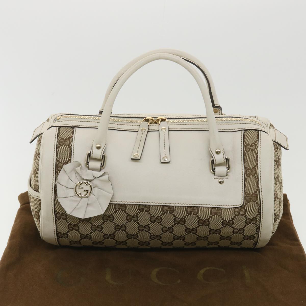 GUCCI GG Canvas Hand Bag Beige White 189825 37810
