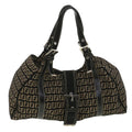FENDI Zucchino Canvas Shoulder Bag Black Beige 37856